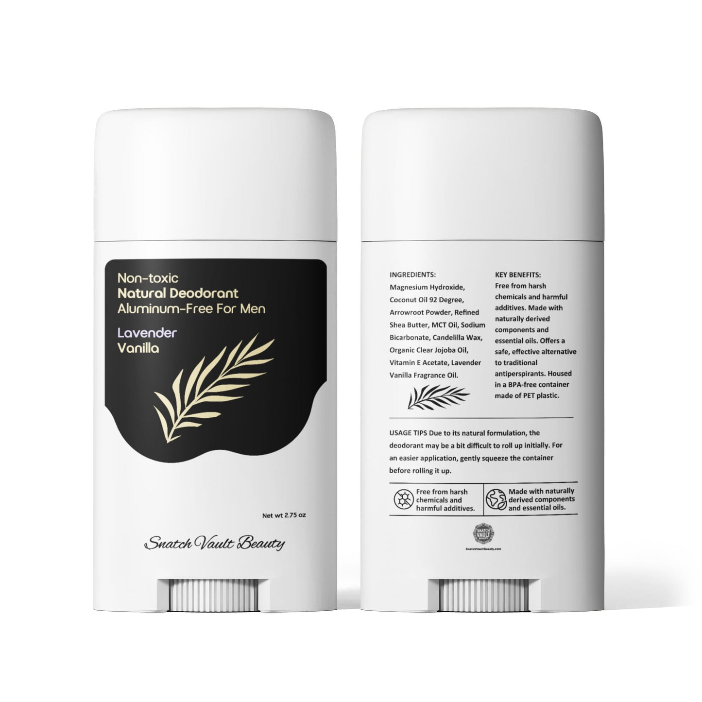 2 Pack Snatch Non-toxic MEN's Natural Deodorant, Aluminum-Free